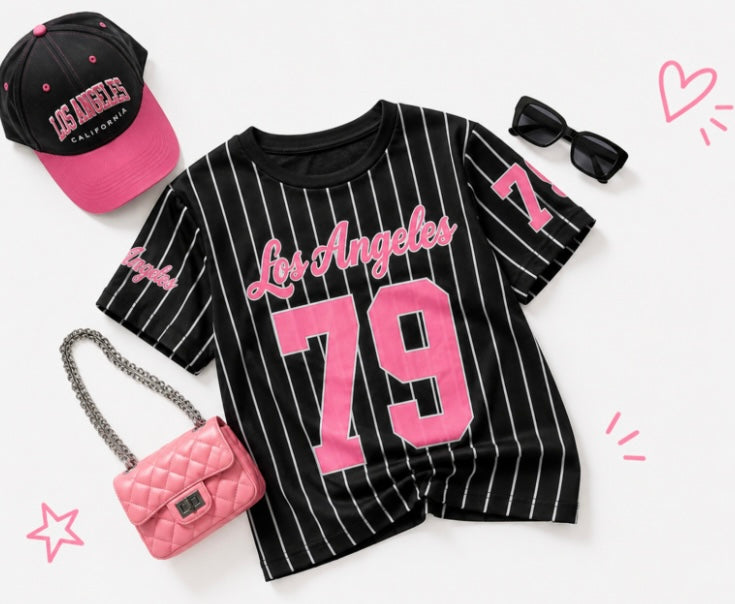 Zwart roze baseball shirt