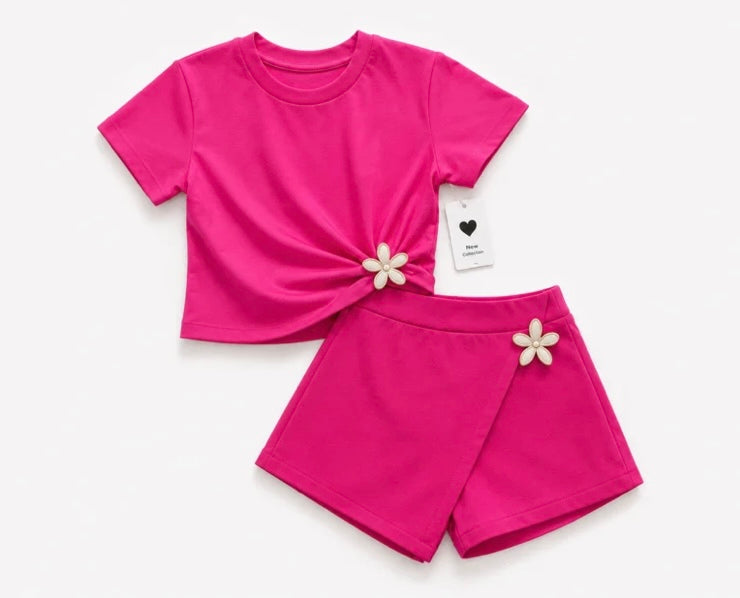 Roze 2 delige set bloem